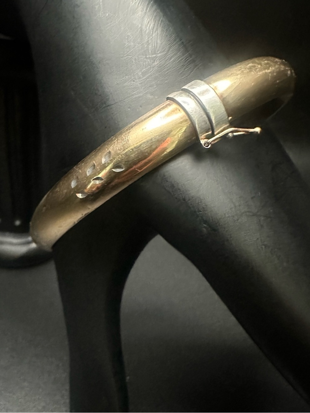 Vintage Sterling Silver 1/20 10K Gold Filled Hinged Bangle Bracelet, Etched